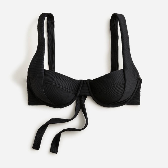 NWT J Crew Black Ribbed cross-back underwire bikini top 32A and XXS bottom - Picture 2 of 8